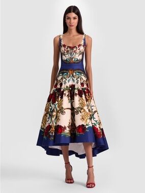 green emerald velvet dress alice + olivia Women's Chara Turtleneck Long Sleeve Full Flare Midi Dress,  Off White/Black, 14 at Amazon Women's Clothing store main image 1